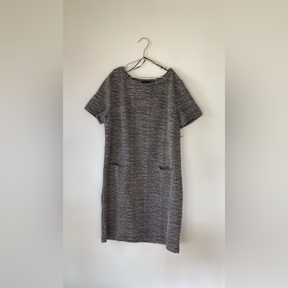 tahari black and white shift short sleeve dress with pockets